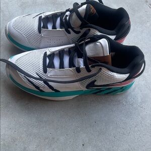 Nike Men's White and Black Sneakers with Teal and Pink Accents